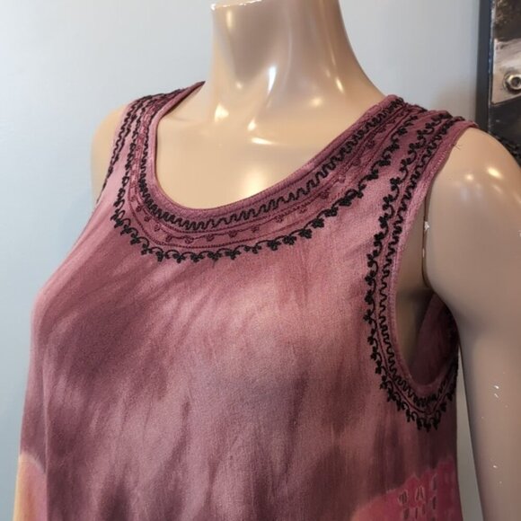 India Boutique Tie Dye Rayon Dress Umbrella Cover Up Embroidered Sleeveless O/S - Picture 9 of 16